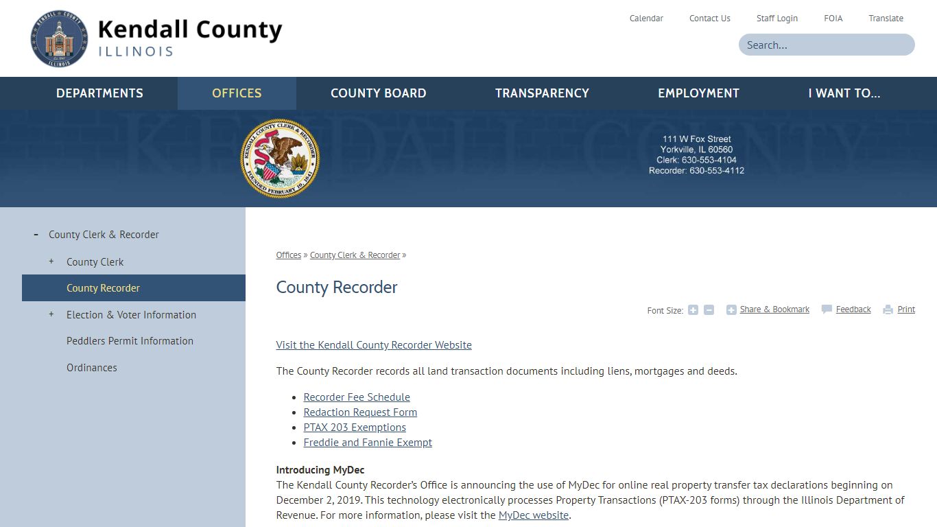 County Recorder | Kendall County, IL